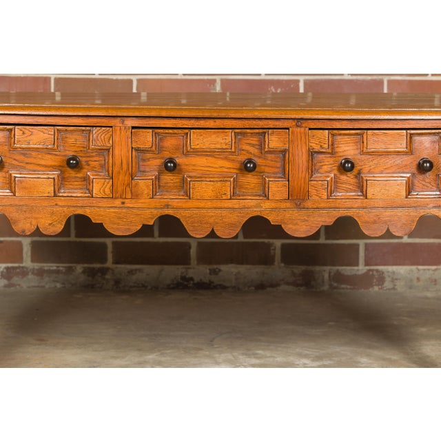 English Oak 19th Century Geometric Front Dresser Base with Three Drawers For Sale - Image 12 of 12
