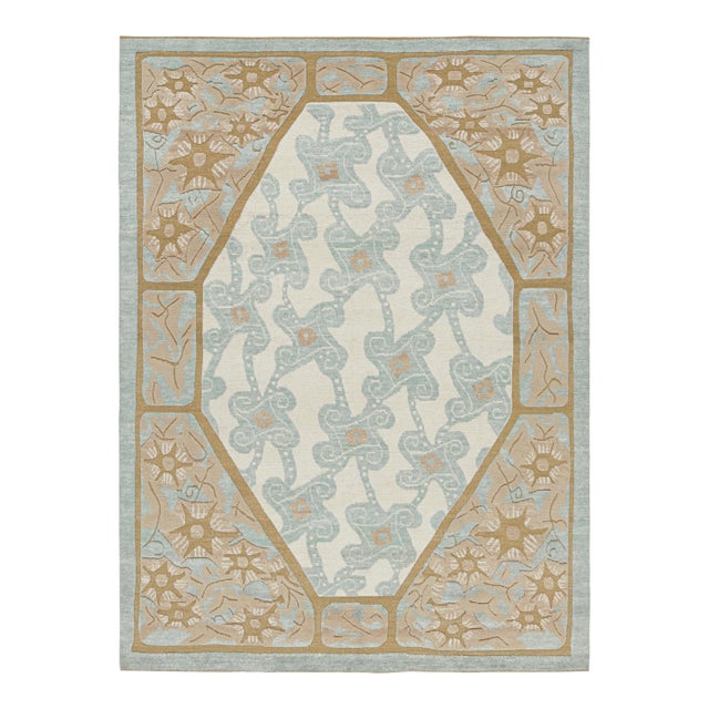 Rug & Kilim’s French Art Deco Style Rug in White With Colorful Geometric Patterns For Sale