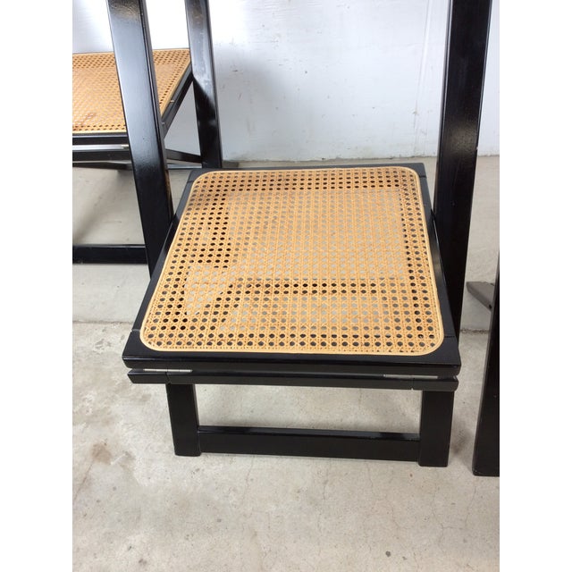 Wood Set of 4 Folding Chairs With Black Lacquer Finish and Caned Seats For Sale - Image 7 of 18