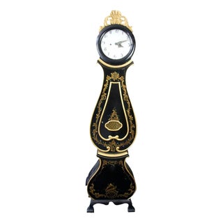 Swedish Mora Clock in Black with Decorative Trompe Loeil, 1800s For Sale