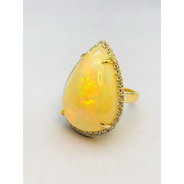 Bochic “Orient” Natural Diamond & Fire Opal Ring Set In 18K Solid Yellow Gold For Sale - Image 9 of 12