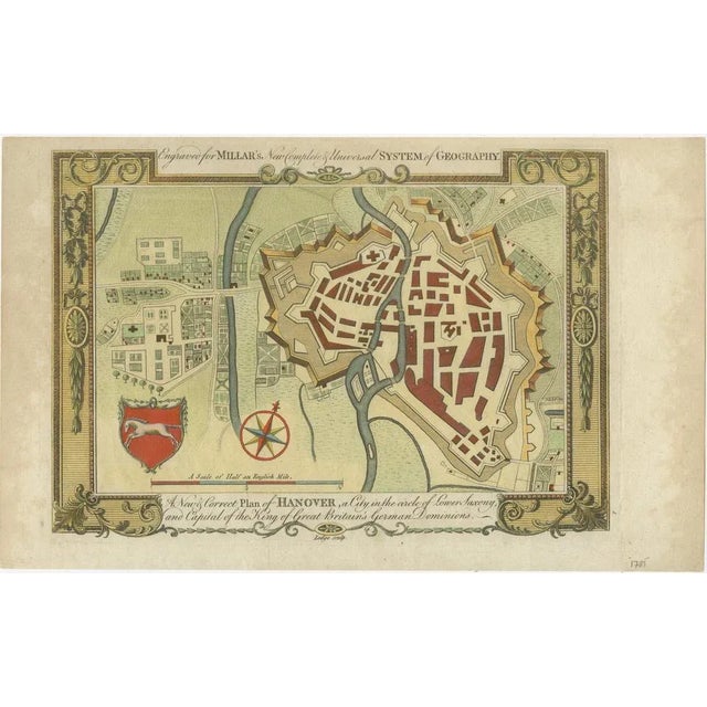 Title: Decorative Map of Hanover, Lower Saxony by Lodge, ca. 1785 This decorative map, titled "A New & Correct Plan of...