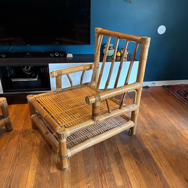 Unique vintage XL bamboo and cane constructed armchairs. Hand-made in Philippines. These chairs are in extraordinary...