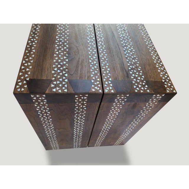 Contemporary Andrianna Shamaris Shell Inlaid Teak Wood Console Table For Sale - Image 3 of 18