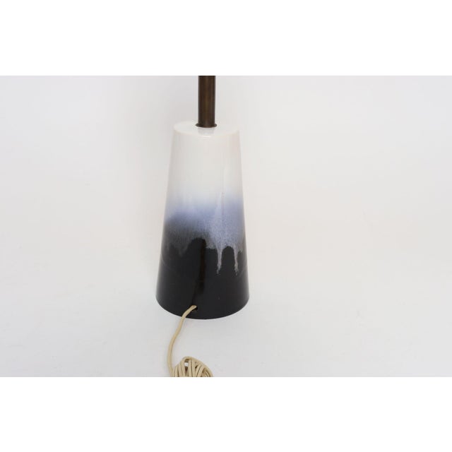 Vintage Atomic Aladdin Matte Blue and White Glazed Ceramic Table Lamp With Shade For Sale - Image 12 of 18