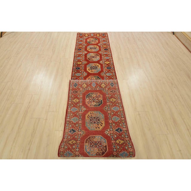 Kazak Runner 2’8” X 13’6” Red Wool Tribal Hand-Knotted Oriental Rug For Sale - Image 12 of 13