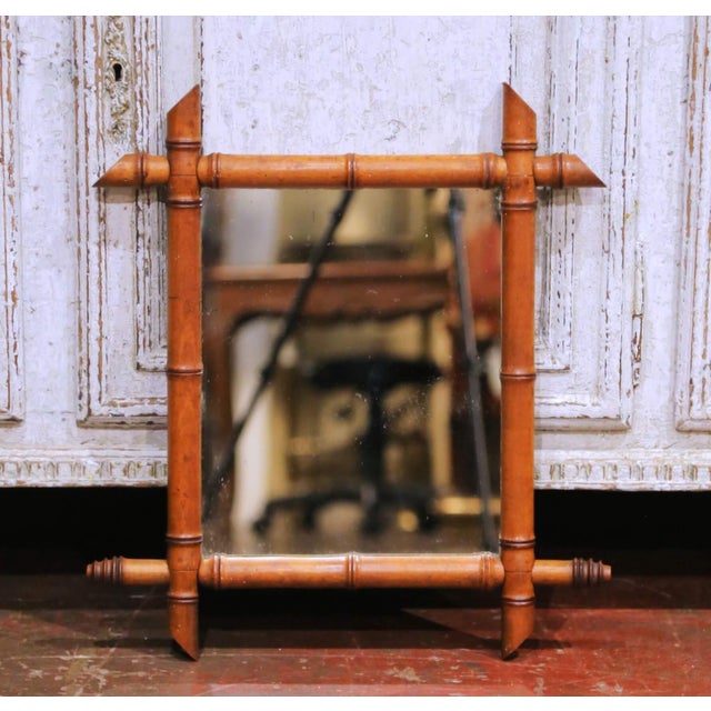 Early 20th Century Early 20th Century French Faux Bamboo Walnut Wall Mirror With Finials For Sale - Image 5 of 6