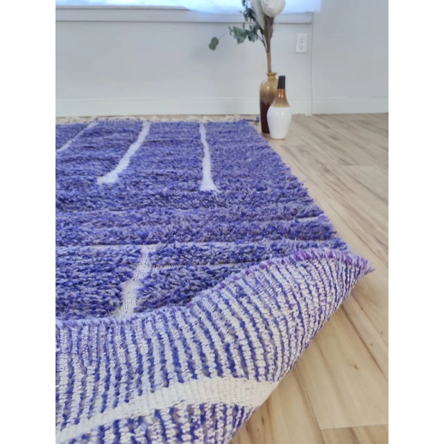 Cobalt Blue Geometric Wool Moroccan Beni Ourain Rug For Sale - Image 9 of 15