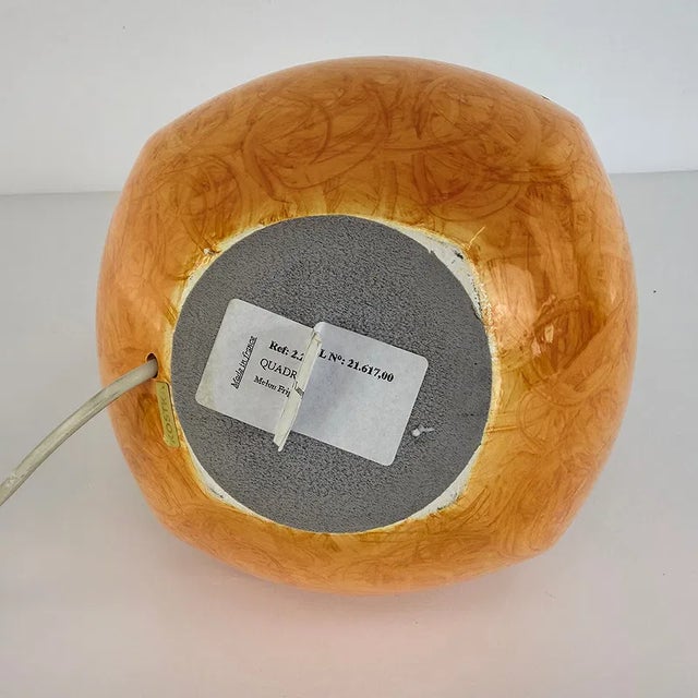 Vintage 1990s French Kostka Ceramic Table Lamp | Reactive Glaze | Amber Melon | Original Shade | Made in France For Sale - Image 9 of 10