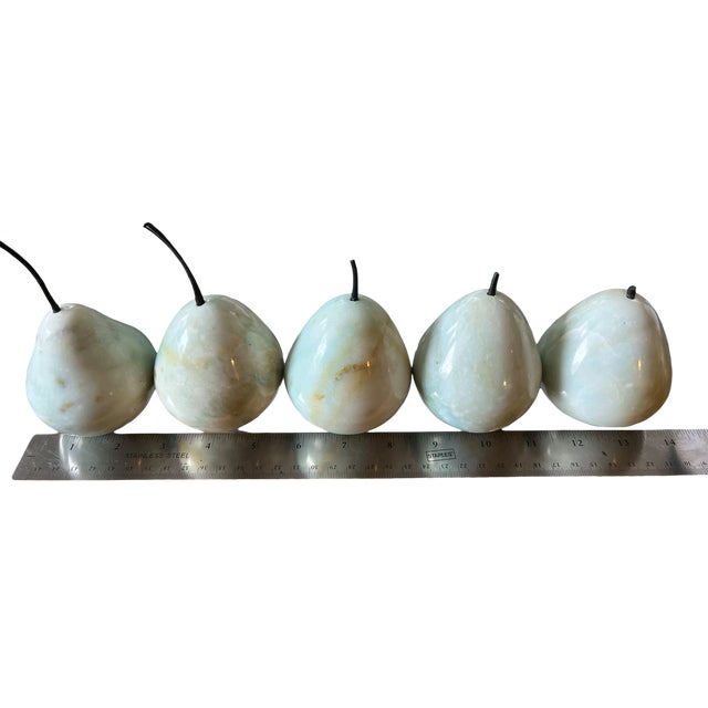 Barovier & Toso Set of Five Hand-Carved Marble Pears – Soft Aqua Green For Sale - Image 4 of 5