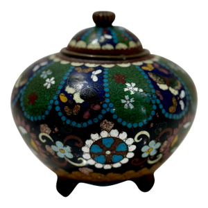 Antique Chinese Cloisonné Enamel Covered Jar With Butterflies & Flowers, Circa 1900