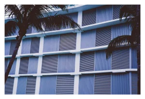 Miami Beach Grid Architecture in Purple Tones With Palm Trees Unframed Photograph