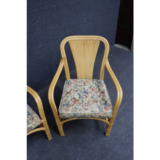 Tan MCM Style Fan Back Bamboo & Rattan Armchairs – Set of 4 For Sale - Image 8 of 18