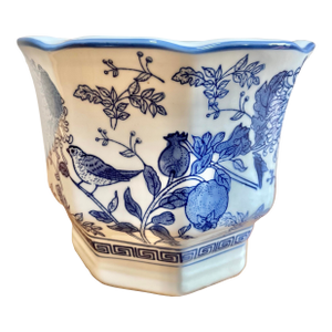 Blue and White Chinoiserie Ceramic Medium Size Cachepot