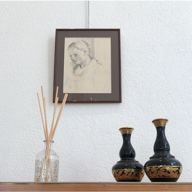 Modern Albert Chavaz, Jeune fille, Pencil on Paper, Framed For Sale - Image 3 of 9