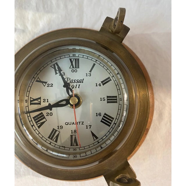 Vintage Passat Ship Clock by Sarreid Metal on Wood Base. For Sale - Image 12 of 13
