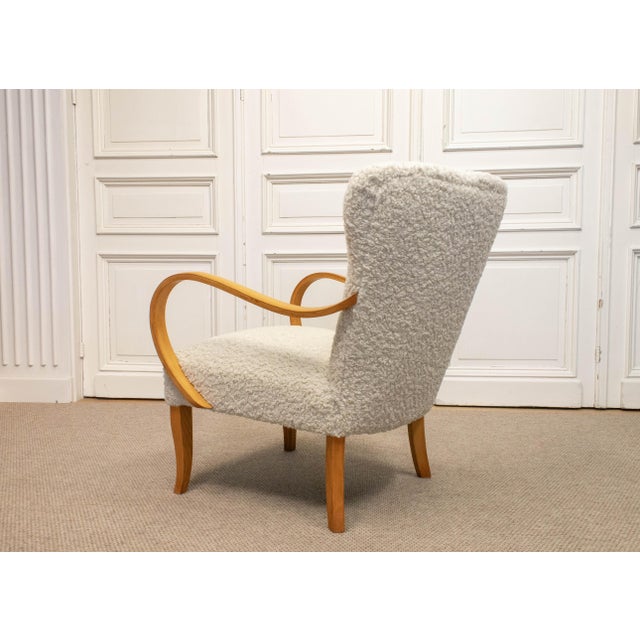 Swedish Lounge Chair in Elm Wood with Teddy Fur Upholstery, 1950s For Sale - Image 9 of 11