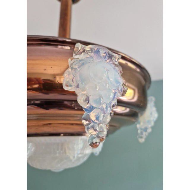 1920s Art Deco Ceiling Light in Copper and Opal Pressed Molded Glass, 1920s-1930s For Sale - Image 5 of 18
