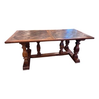 18th Century French Parquet Top Table With a Trestle Base For Sale