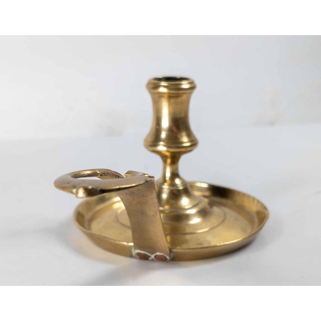 American 18th Century French or Flemish Brass Frying Pan Skillet Chamber Candlestick For Sale - Image 3 of 14