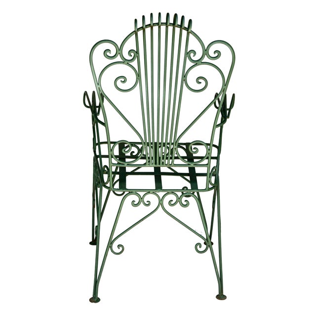 1950s Iron Garden Chairs in Moss Green - Set of 4 For Sale - Image 4 of 11