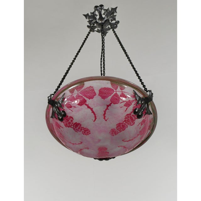 Art Deco French Art Deco Pendant Light by Le Verre Francais Schneider - 1925 Cameo Chandelier France For Sale - Image 3 of 17