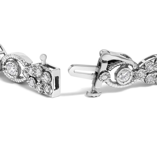 Contemporary 10K White Gold 2.0 Cttw Diamond Milgrain Cluster Link Bracelet For Sale - Image 3 of 4