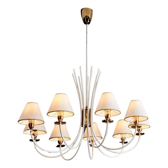 Vintage Nine-Arm Chandelier in the style of Jean Royère, 1950s For Sale
