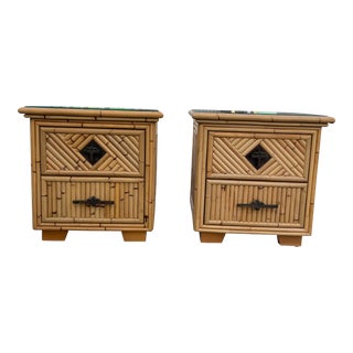 Coastal Chic Bamboo, Bronze Handle Night Stands - a Pair For Sale