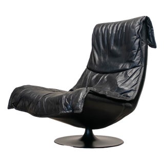 Vintage Butterfly Swivel Chair in Black Leather, 1970s For Sale
