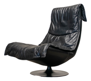 Vintage Butterfly Swivel Chair in Black Leather, 1970s