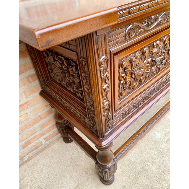 Wood Spanish Carved Wood Sideboard With Floral Decoration, Mid-20th Century For Sale - Image 7 of 18