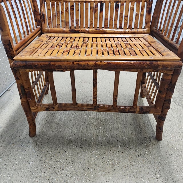 Brown Vintage Natural Tortoise Bamboo Lounge Armchair | Coastal Boho Chinoiserie Accent Chair For Sale - Image 8 of 8