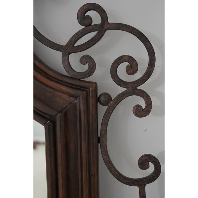 Brown Large Scrolled Continental Metal Frame & Wood Mirror For Sale - Image 8 of 11