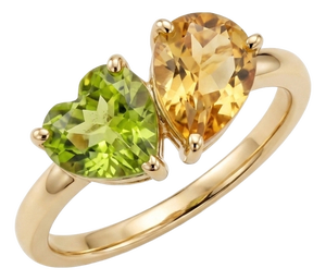 Peridot & Citrine Toi Et Moi Ring - Heart & Pear Cut Gemstone Bypass Ring - August & November Birthstone Ring Us 7