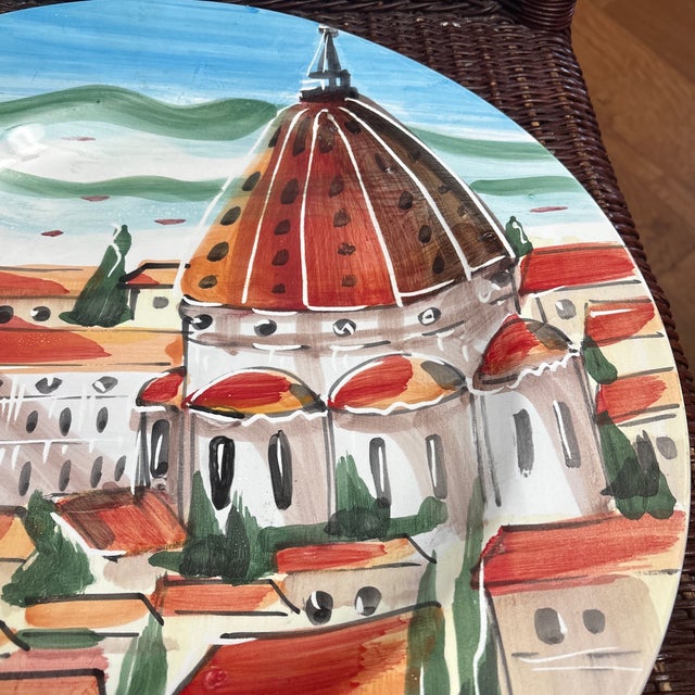 Italian Vietri Hand Painted Platter of the Duomo(the Cathedral of San Maria Del Fiore in Florence) For Sale - Image 3 of 4