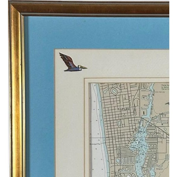 Vintage Ruth James Hand-Painted Pelican and Naples, Florida, Nautical Map Art For Sale In Portland, ME - Image 6 of 11