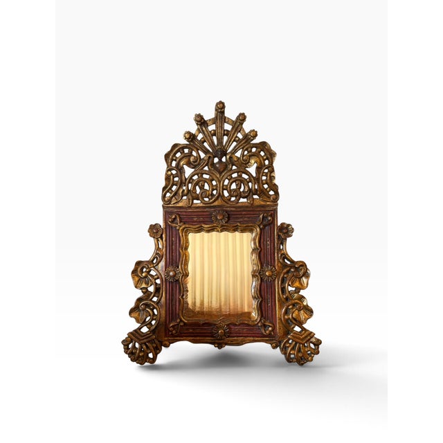 Spanish Petite Antique Spanish Colonial Giltwood Mirror For Sale - Image 3 of 7