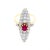 14K yellow gold Ruby and Diamond old-cut cocktail ring, designed to make a statement with its elongated shape that sits...