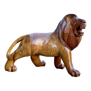 Vintage Large Traditional Mahogany African Lion Carved Floor Sculpture Statue