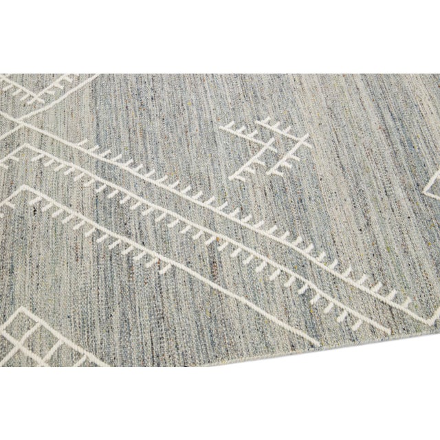 Apadana's Nantucket Collection Grey Flatweave Kilim Coastal Designed Wool Rug For Sale In New York - Image 6 of 11