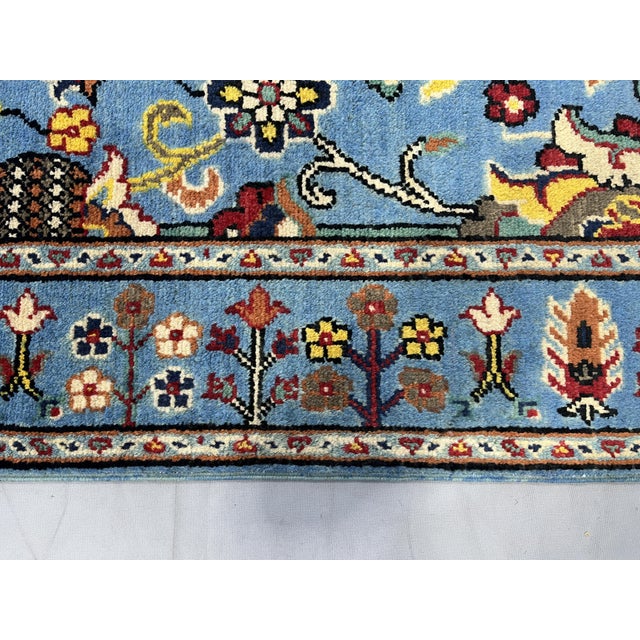 Textile Blue Floral Wool Rug With Botanical Border, 3'3" X 4'9" For Sale - Image 7 of 10
