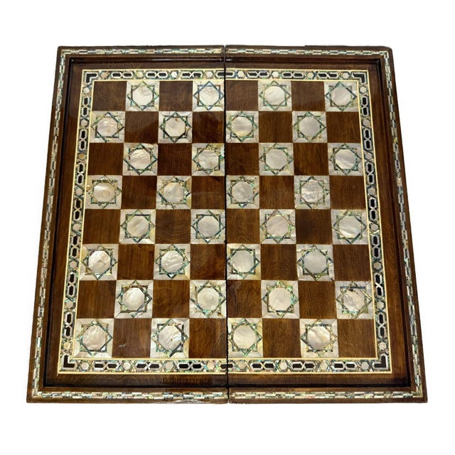 Handmade Mother of Pearl Backgammon & Chess Board 21” Wooden Game Set For Sale - Image 6 of 11