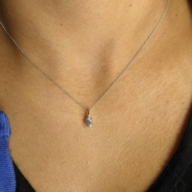 Contemporary Lovely Aquamarine Pendant W Earth Mined Diamonds in Solid 14k Gold Oval 6x4mm For Sale - Image 3 of 4