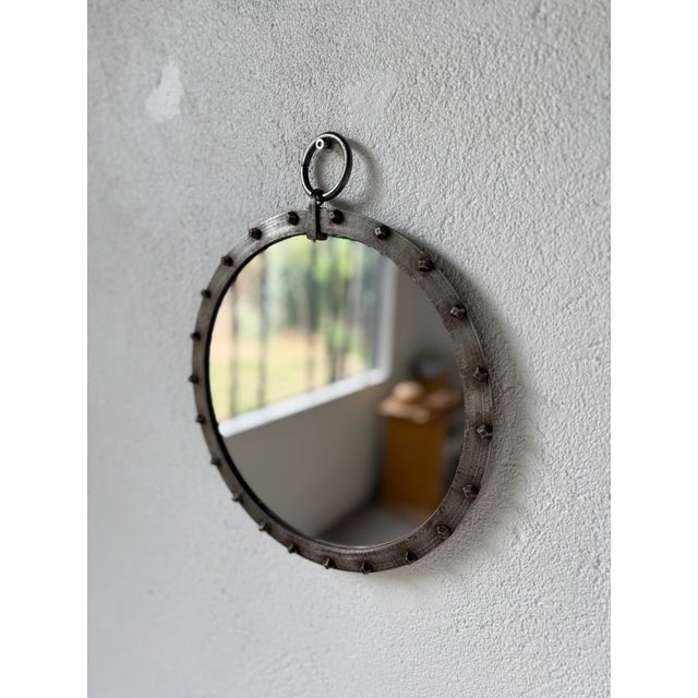 Round Brutalist Wrought Iron Mirror with Nails, 1960s For Sale - Image 12 of 18