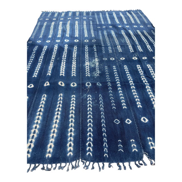 Vintage African Indigo Denim Shibori Mudcloth 56” L X 41” W Textile | No. 162 For Sale