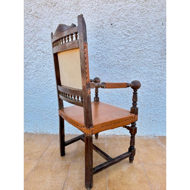 1920s Spanish Renaissance Revival Leather Armchair, Early 20th Century For Sale - Image 5 of 10