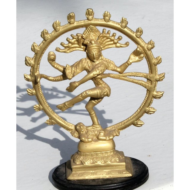 1970s Bright Brass Nataraja Dancing Shiva Sculpture on Wooden Base – 8" For Sale - Image 11 of 17
