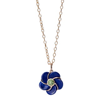 Syna Limited Edition Yellow Gold Hand-carved Lapis Lazuli Pendant with Tsavorite For Sale