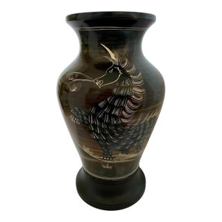 MCM Marc Bellaire California Ceramic Signed Vase Horse, Hippocampus Seahorse 17” For Sale